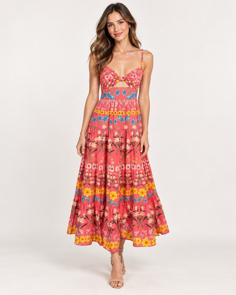 NEW CARA CARA Midi Dress XS Sweetheart Neck Cutout Smocked Adjustable Straps